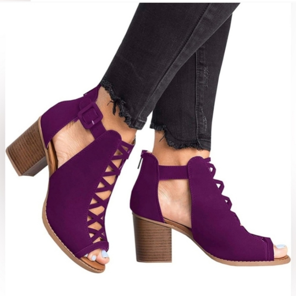 Women's platform open toe shoes. Violet - Picture 6 of 8